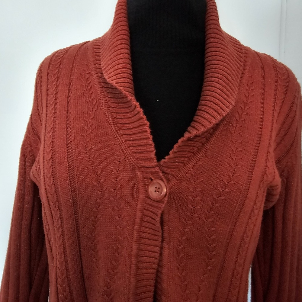 Croft & Barrow Womens Medium Rust Ribbed 100% Cotton Button Cardigan Sweater